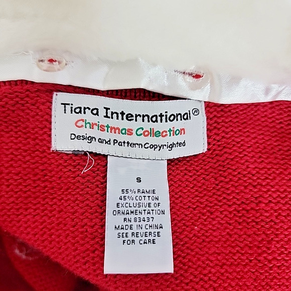 Tiara International Vintage Christmas Cardigan S Fur Trim Beaded Button Up Ugly - Picture 9 of 9